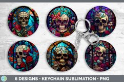 Stained Glass Floral Skulls Keychain | Sublimation Keyring D Product Image 2