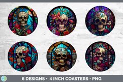 Stained Glass Floral Skulls Round Coaster | Sublimation Coas Product Image 2