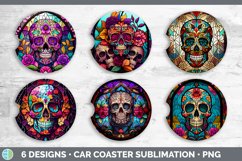 Stained Glass Sugar Skulls Car Coaster | Sublimation Coaster Product Image 2
