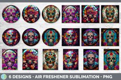 Stained Glass Sugar Skulls Air Freshener | Sublimation Car F Product Image 2