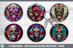 Stained Glass Sugar Skulls Keychain | Sublimation Keyring De Product Image 2