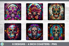 Stained Glass Sugar Skulls Square Coaster | Sublimation Coas Product Image 2