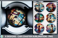 Stained Glass Lighthouse Car Coaster | Sublimation Coaster D Product Image 1