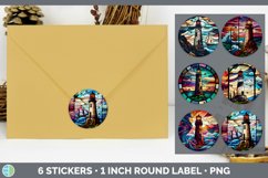 Stained Glass Lighthouse Stickers | Round Labels Designs Bun Product Image 1