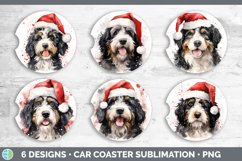 Christmas Santa Hat Bernedoodle Dog Car Coaster | Sublimatio Product Image 2