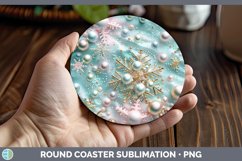 Pearl Christmas Snowflakes Round Coaster Sublimation Coaster Product Image 1