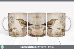 Vintage Wren Bird Mug Wrap | Sublimation Coffee Cup Designs Product Image 2