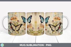 Vintage Butterflies Mug Wrap | Sublimation Coffee Cup Design Product Image 2