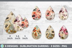 Vintage Anemone Flowers Teardrop Earrings | Sublimation Earr Product Image 2