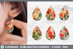 Vintage Begonia Flowers Teardrop Earrings | Sublimation Earr Product Image 1