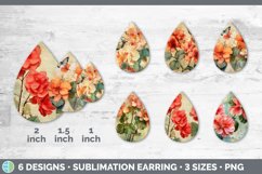 Vintage Begonia Flowers Teardrop Earrings | Sublimation Earr Product Image 2