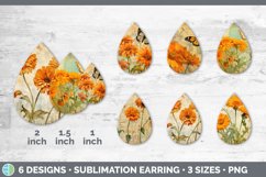 Vintage Calendula Flowers Teardrop Earrings | Sublimation Ea Product Image 2
