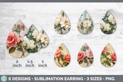 Vintage Camellia Flowers Teardrop Earrings | Sublimation Ear Product Image 2