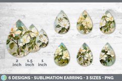 Vintage Gardenia Flowers Teardrop Earrings | Sublimation Ear Product Image 2