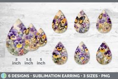 Vintage Pansy Flowers Teardrop Earrings | Sublimation Earrin Product Image 2