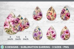 Vintage Petunia Flowers Teardrop Earrings | Sublimation Earr Product Image 2
