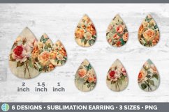 Vintage Rose Flowers Teardrop Earrings | Sublimation Earring Product Image 2