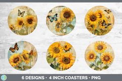 Vintage Sunflower Flowers Round Coaster | Sublimation Coaste Product Image 2