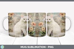 Vintage White Cat Mug Wrap | Sublimation Coffee Cup Designs Product Image 2