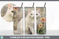 Vintage White Cat Tumbler | Sublimation 20 oz Skinny Tumbler Product Image 2