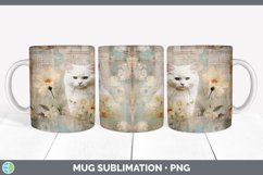 Vintage White Cat Mug Wrap | Sublimation Coffee Cup Designs Product Image 3