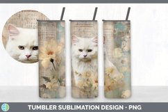 Vintage White Cat Tumbler | Sublimation 20 oz Skinny Tumbler Product Image 3