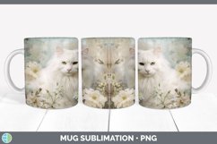 Vintage White Cat Mug Wrap | Sublimation Coffee Cup Designs Product Image 4