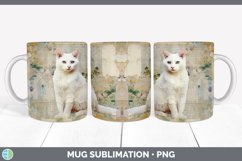 Vintage White Cat Mug Wrap | Sublimation Coffee Cup Designs Product Image 5