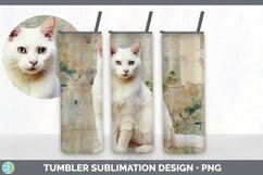 Vintage White Cat Tumbler | Sublimation 20 oz Skinny Tumbler Product Image 5