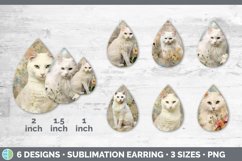Vintage White Cat Teardrop Earrings | Sublimation Earrings D Product Image 2