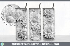 3D White Chrysanthemum Tumbler | Sublimation 3D Tumbler Wrap Product Image 4