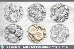 3D White Marigold Flowers Car Coaster | Sublimation Coaster Product Image 2