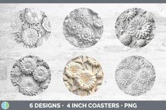 3D White Marigold Flowers Round Coaster | Sublimation Coaste Product Image 2