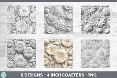 3D White Marigold Flowers Square Coaster | Sublimation Coast Product Image 2