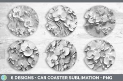 3D White Orchid Flowers Car Coaster | Sublimation Coaster De Product Image 2