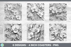 3D White Orchid Flowers Square Coaster | Sublimation Coaster Product Image 2