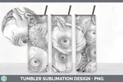 3D White Ranunculus Flowers 3D Sublimation Tumbler Wrap Product Image 3