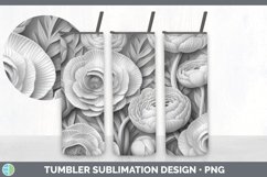 3D White Ranunculus Flowers 3D Sublimation Tumbler Wrap Product Image 6