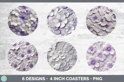 3D Violet Flowers Round Coaster | Sublimation Coaster Design Product Image 2