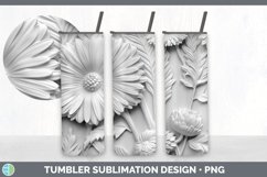 3D White Calendula Flowers Tumbler | Sublimation 20 oz Skinn Product Image 2