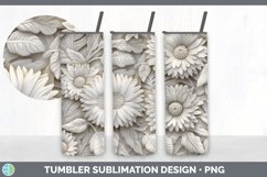 3D White Calendula Flowers Tumbler | Sublimation 20 oz Skinn Product Image 5