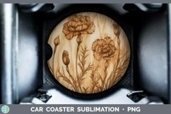 GorgeousWood Burned Flowers Car Coaster design.