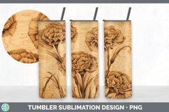 Wood Burned Carnation Flowers Tumbler | Sublimation 20 oz Sk Product Image 2