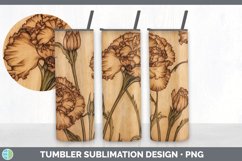 Wood Burned Carnation Flowers Tumbler | Sublimation 20 oz Sk Product Image 3