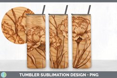 Wood Burned Carnation Flowers Tumbler | Sublimation 20 oz Sk Product Image 4