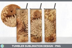 Wood Burned Chrysanthemum Flowers Tumbler | Sublimation 20 o Product Image 2