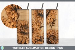 Wood Burned Chrysanthemum Flowers Tumbler | Sublimation 20 o Product Image 6