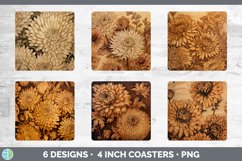 Wood Burned Chrysanthemum Flowers Square Coaster | Sublimati Product Image 2