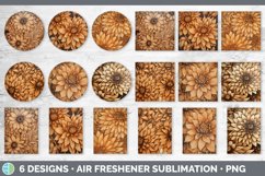 Wood Burned Dahlia Flowers Air Freshener | Sublimation Car F Product Image 2