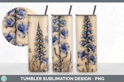 Wood Burned Delphinium Flowers Tumbler | Sublimation 20 oz S Product Image 4